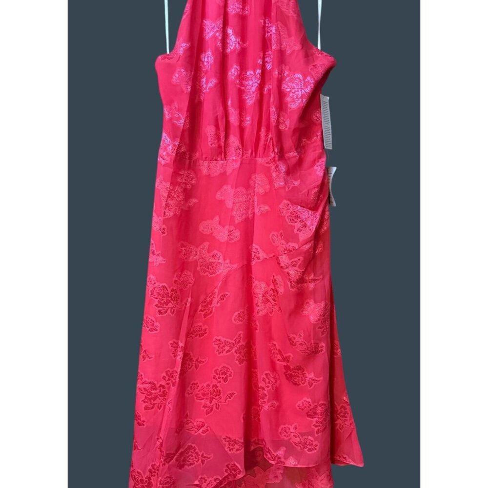 NWT Maggy London "Floral Burnout"‎ Asymmetrical Hem Dress Raspberry Midi Size 18